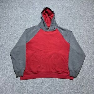 Starter Hoodie Large Red Grey Raglan Color Block Pullover Sweatshirt Mens L